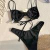 Europäischer und Amerikanischer Neuer Bikini-Badeanzug Mit Kordelzug-Trägern Und Sexy High-Waist-Slip Damen-Bikini