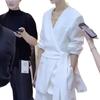 2026 Spring Korean V-neck Tie-up Blazer & Skirt Set