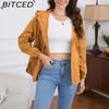 BITCED Spring/Autumn Casual Trench Coat for Women Loose-Fit Windproof Jacket with Hood Long-Sleeved Windbreaker