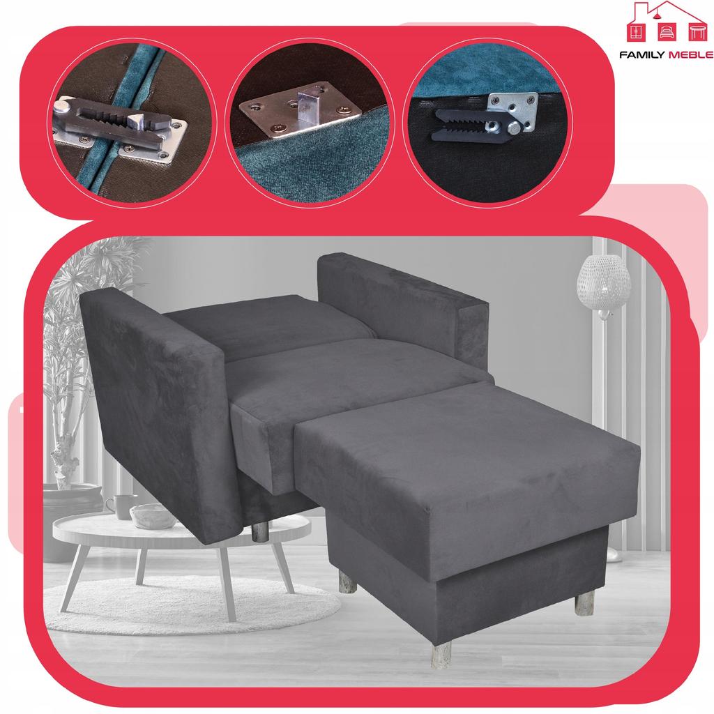 Zestaw mebli wypoczynkowy Alicja wersalka kanapa fotele Family Meble szary