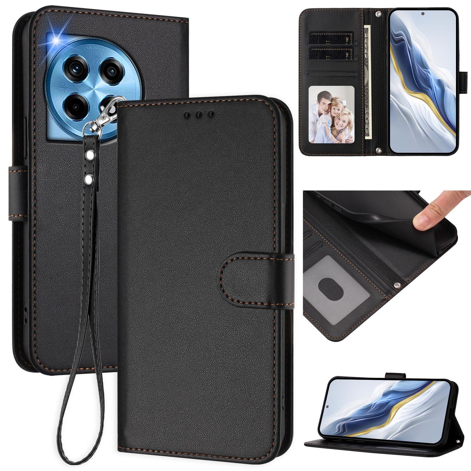 

For OnePlus 12 5G Leather Case Wallet Stand Phone Cover with Wrist Strap Green