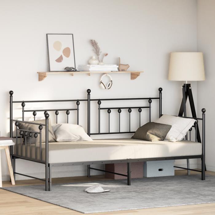 VidaXL Cadre de lit jumeau avec lit gigogne Noir 100x200 cm Acier 42002668