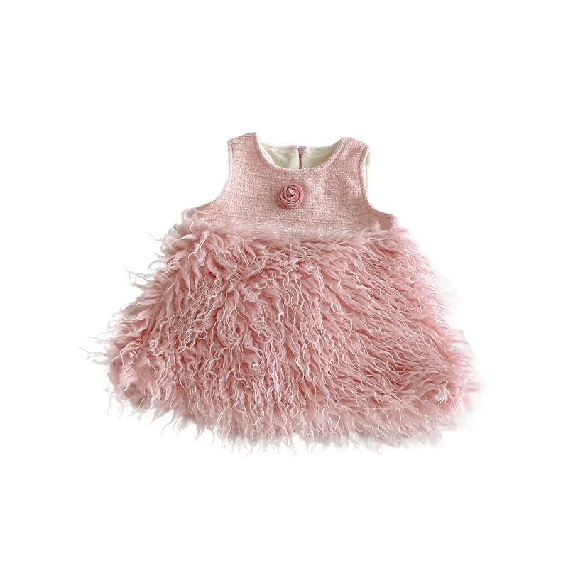 2025 New Winter Little Girls' French Chic Fleece-Lined Sleeveless Princess Dress