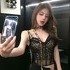 Summer New Spice Girl Sexy Leopard Print Lace Chest Mesh Fishbone Bra Short Outer Suspender Top