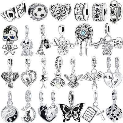Neue Originale Kupfer Schwarz Weiß Anhänger Totenkopf Katzenpfote Herz Perlen Anhänger Passend für Armband Halskette DIY Schmuck Geschenk
