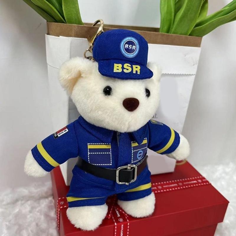 Plush Bear Charm Keychain Lovely Animal Police Backpack Handbag Charm Pendant