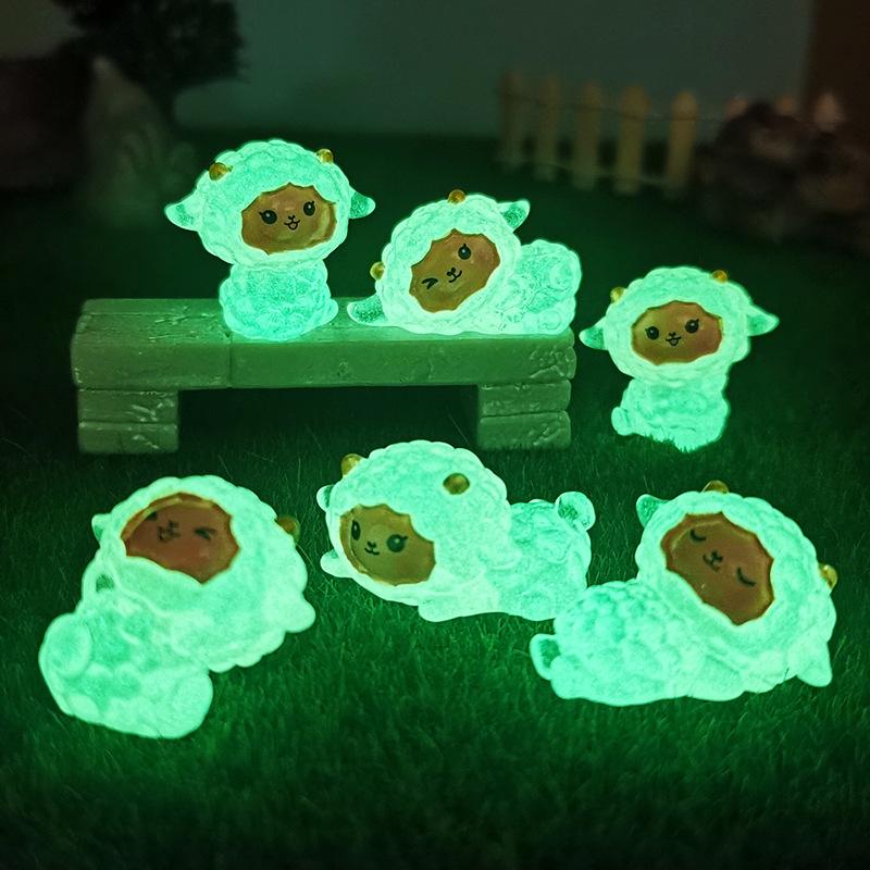 Pink Little Sheep Micro-landscape Cute Animal Little Pink Sheep Glow-in-light Small Ornament Resin Accessory