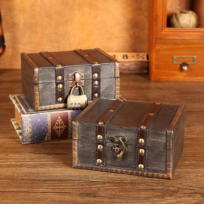 Vintage Gray Distressed Wooden Box with Combination Lock for Jewelry and Document Storage