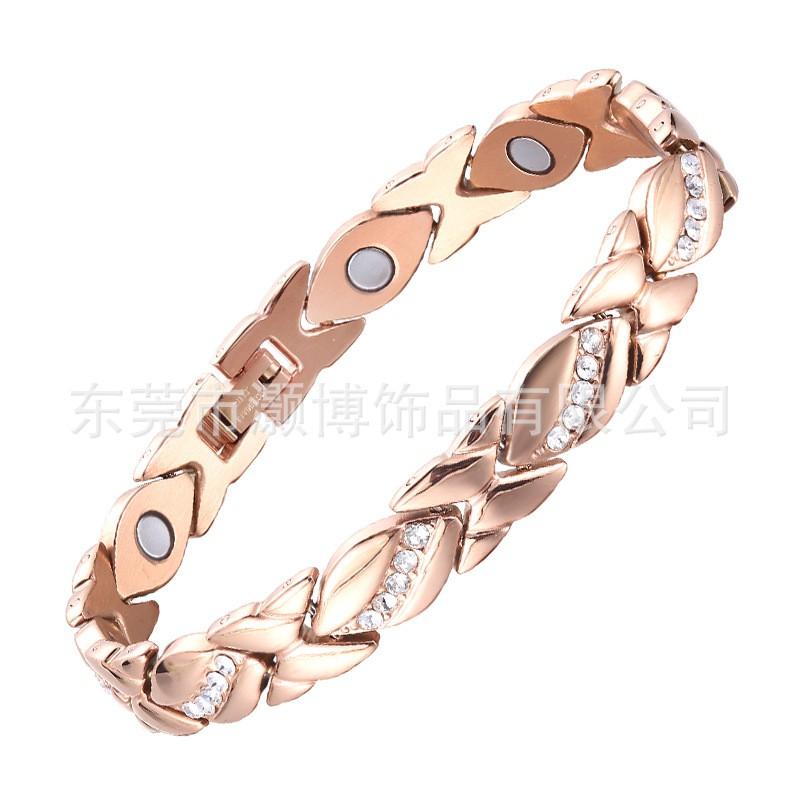 Magnetic Copper-Tone Crystal Studded Titanium Steel Bracelet Women Geometric Style Fashion Jewelry