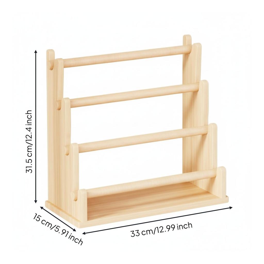 Wood Jewelry Organizer with Base Tray Open Design Tabletop Display Rack Stable Necklace and