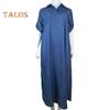 Fall Spring Lady Dress V Neck Loose Short Sleeves with Cufflink Split Hem Plus Size Dress Solid Color Buttons Pullover A-line Daily Wear Beach Maxi