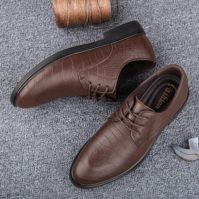 Classic Brand Brown Men's Genuine Leather Shoes Pointed Lace Up Office High-quality Business Shoes Men's Party Formal Shoes