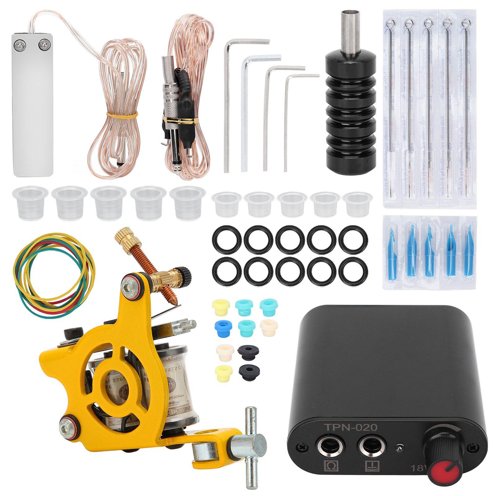 

Набор для татуировки с катушкой, блок питания, шнур с зажимом, педаль, игла, чернильный стаканчик, набор для начинающих татуировок EU Plug