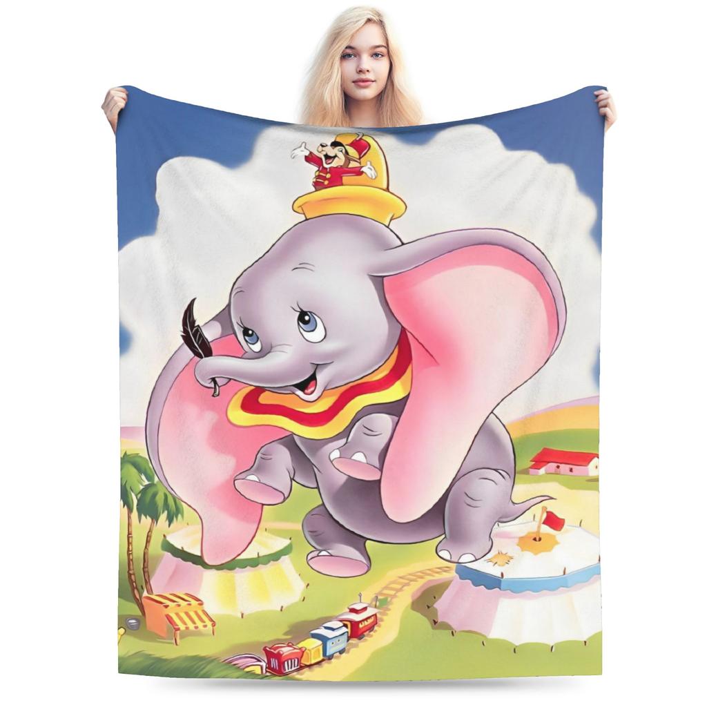 Dumbo Cartoon Blankets Velvet Spring Autumn The Flying Elephant Portable Warm Throw Blanket for Sofa Travel Plush Thin Quilt
