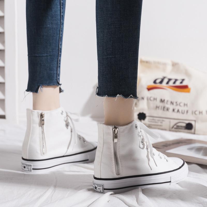 Spring new high-top canvas shoes women's inner height increase side zipper board shoes platform uzzang versatile board shoes women