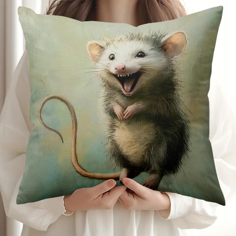 1 Stück Skurriler Lachender Opossum Kissenbezug, Polyester 2D Beidseitiger Druck, Niedliches Opossum Aquarell Design, Gemütliches Kinderzimmer Zuhause Ac