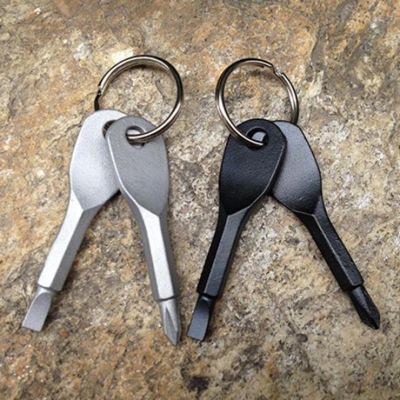 2 Schlüssel Edelstahl Schlüsselanhänger Schraubendreher Set EDC Outdoor Multifunktions-Taschenwerkzeug