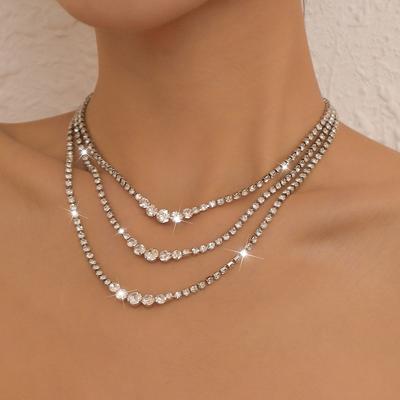 Women Multi-Layer Internet Celebrity Choker Exaggerated Light Luxury Full Rhinestone Minimalist Fashion Necklace Jewelry