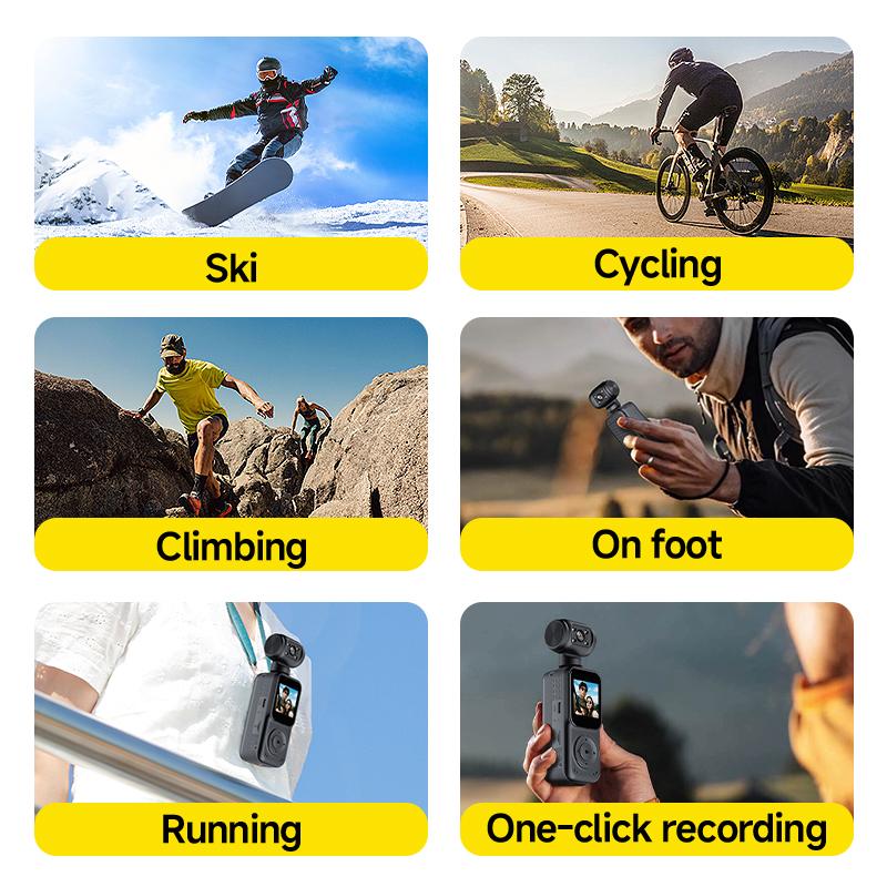 2K HD Action-Kamera 180° drehbare Linse 130° Weitwinkel WiFi Mini-Vlog-Kamera mit Nachtsicht Loop-Aufnahme für Sport Reisen Outdoor Radfahren