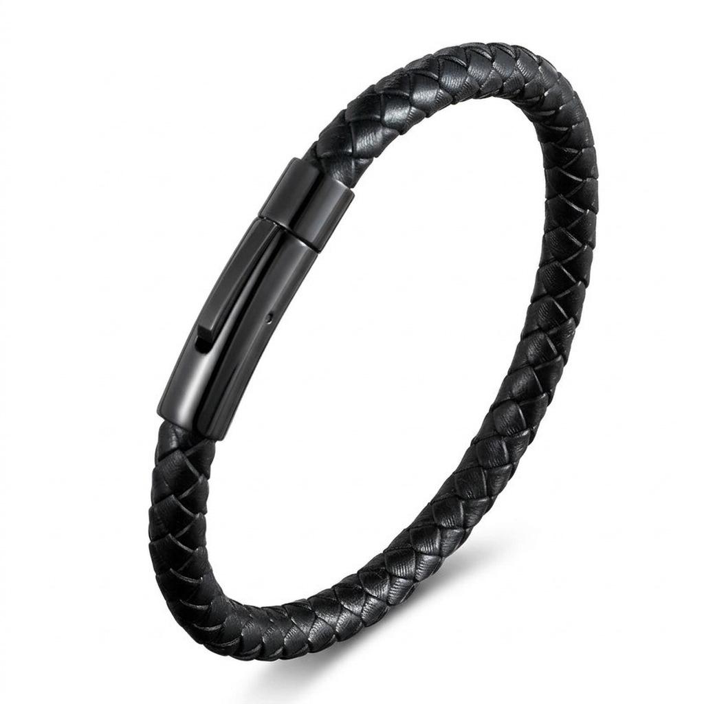 European and American Leather Bracelet Stainless Steel Snap Button Men's Woven Leather Bracelet