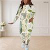 Women Plus Size Two Piece Pants Set Round Neck Long Sleeve Printed Top And Fitted Pants