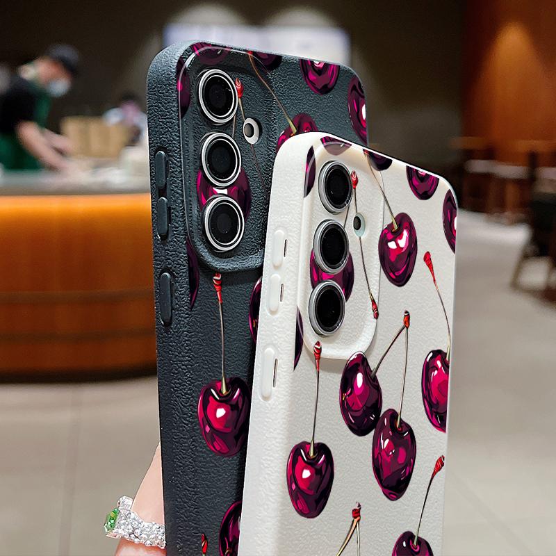 Retro Oil Painting Style Cherry Case For Samsung Galaxy S26 Ultra S25 Edge S24 Plus S23 S22 S21 FE A54 A15 A25 A35 A55 A16 A26 A36 A56 A17 A37 A57 5G