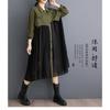 Niche Long Sleeve Loose Patchwork Pleated Dress