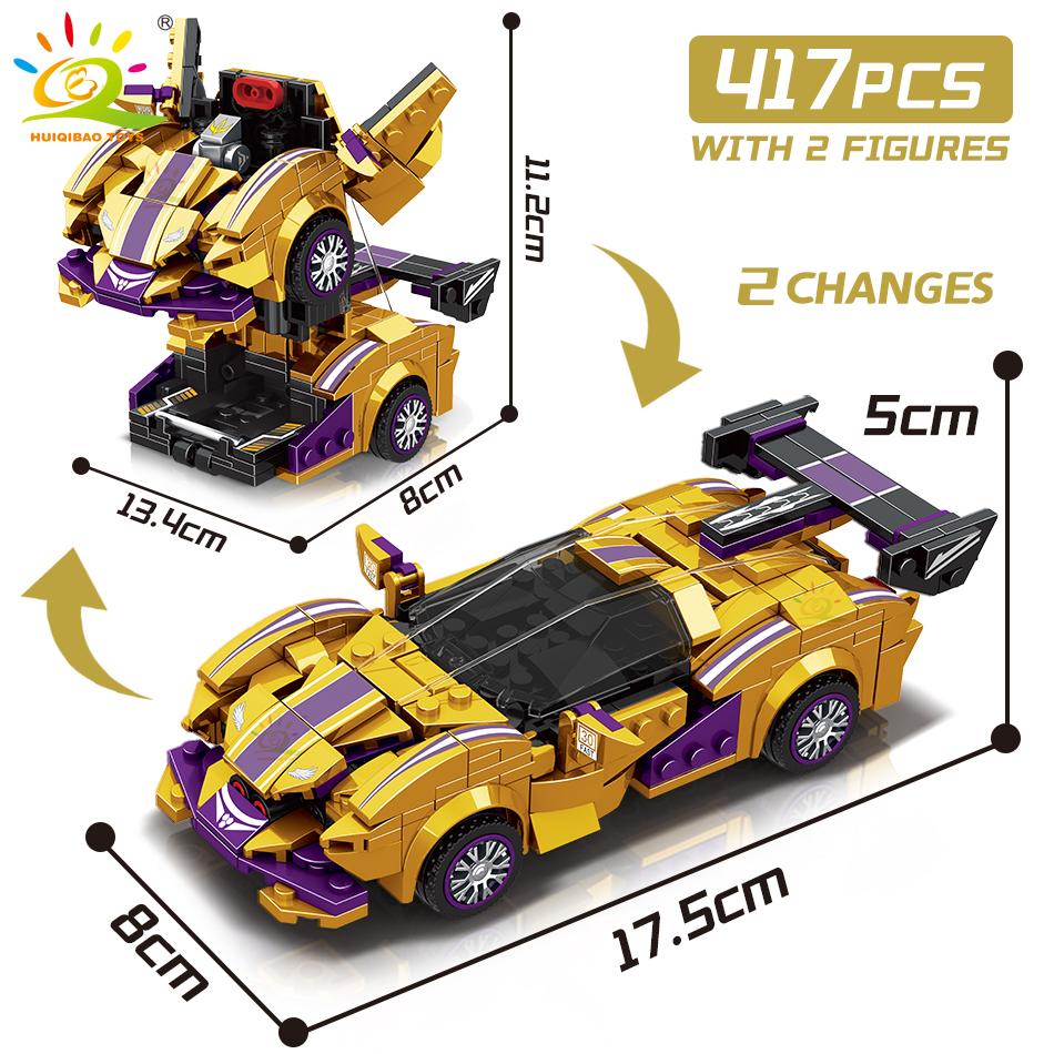 HUIQIBAO One Step Transfrom Racing Car Model Building Blocks 2in1 Robot Mecha Creative Bricks Set Children Toy For Kids Boy Game