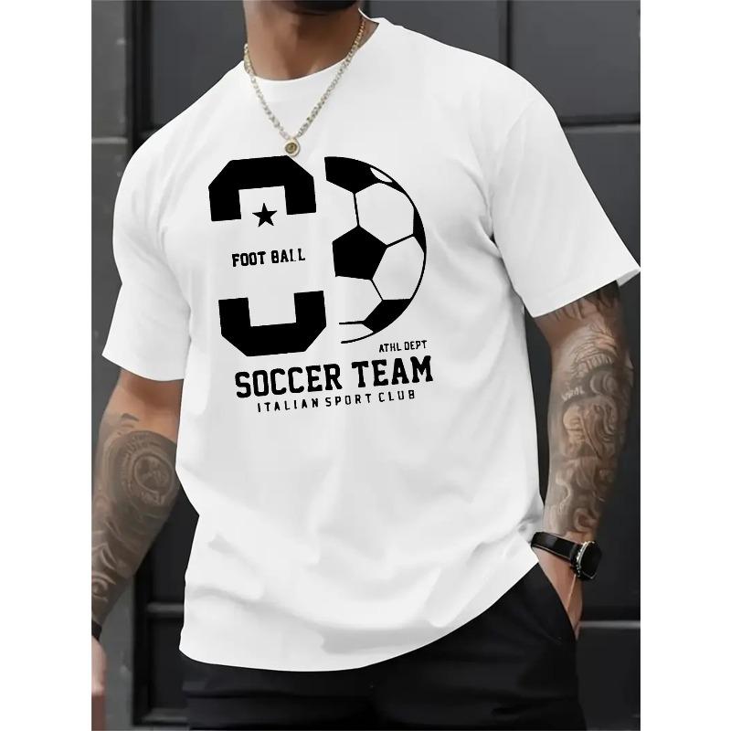

European sizes Men S 2D Football T-Shirt | Retro Print, Slight Stretch, Crew Neck, Regular Fit, Ideal for Casual & Sports Wear 4XL білий