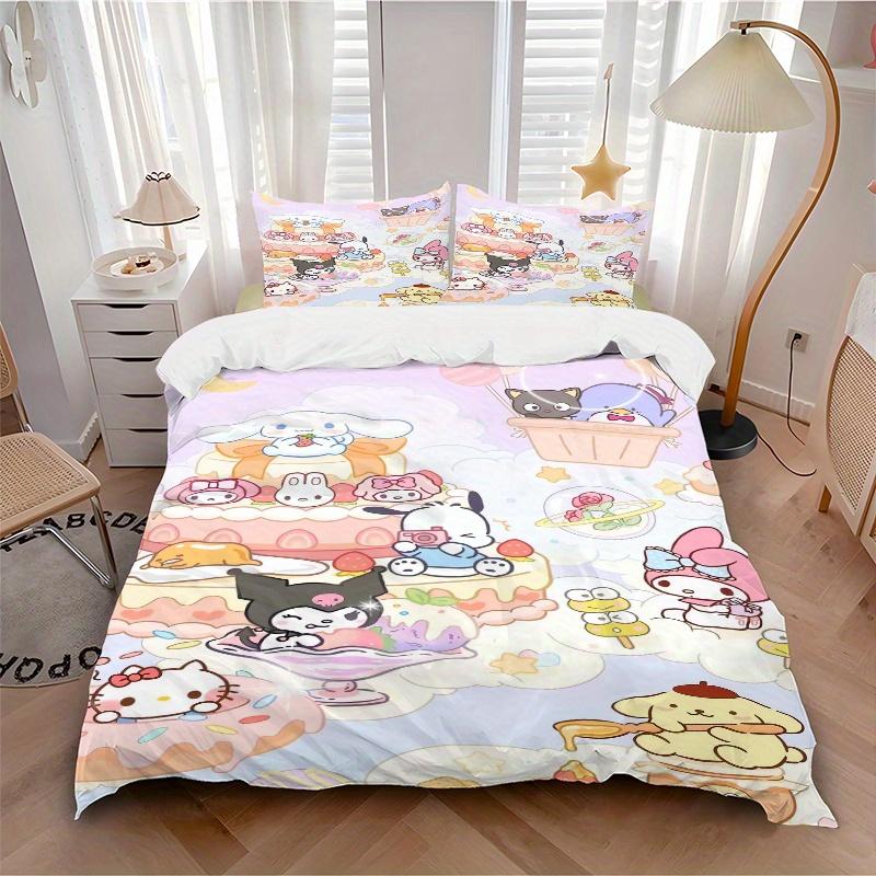 3pcs Ice Cream Shop POCHACCO Quilt Set - Soft and Comfortable Bedroom, Guest Room and Dorm Decor Bedding Set 1 Quilt Cover + 2 Pillowcases.W052