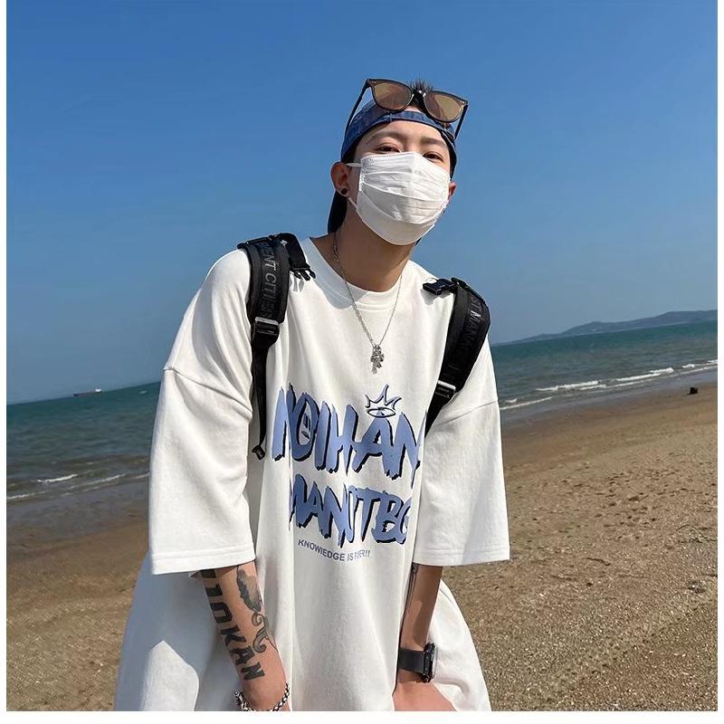 Men Short Sleeve T-Shirts Letter Graphic Print Half Sleeve Tshirts Pullover T-shirt Casual Tee Man Korean Casual Round Neck Retro Tops For