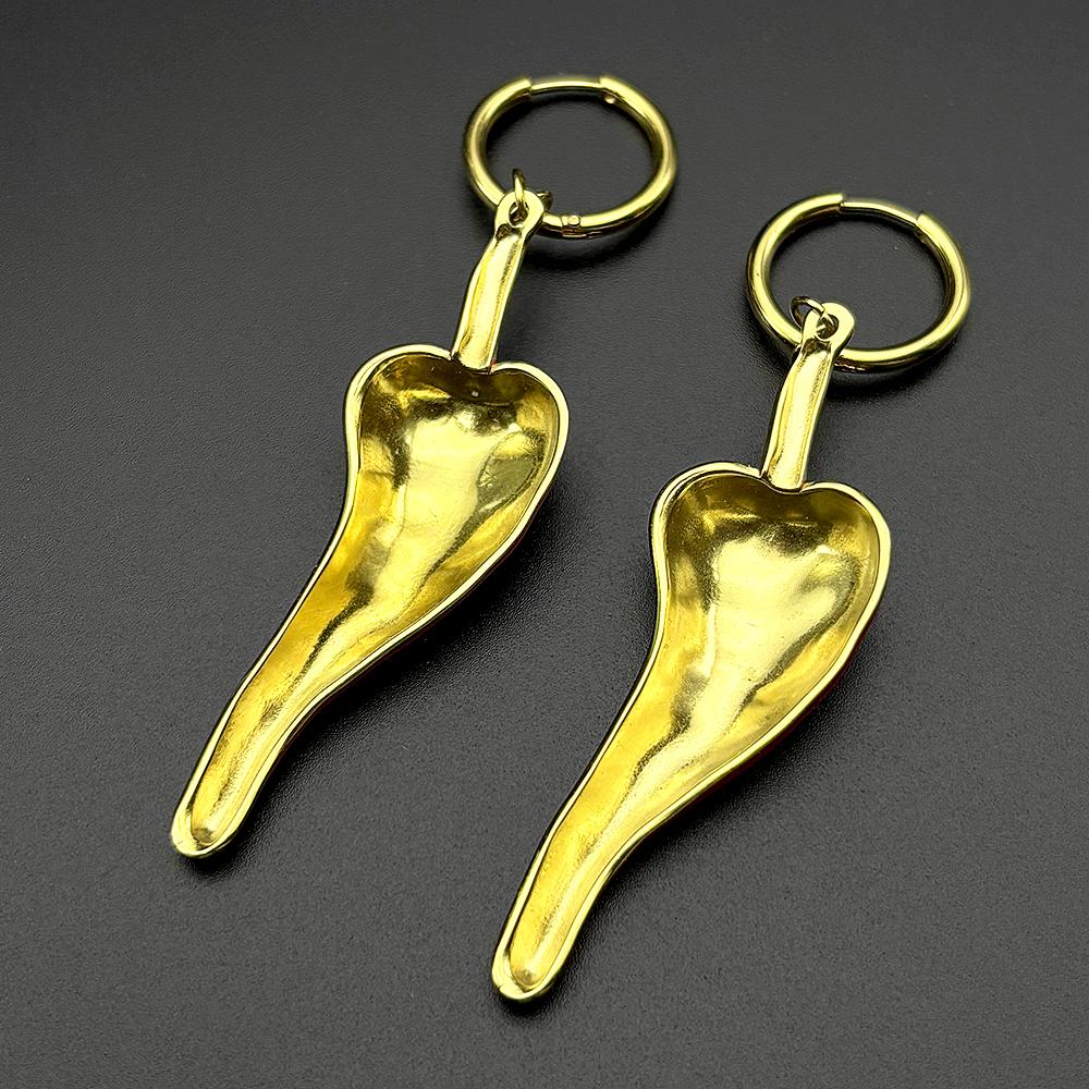 Red Cute Chill Pepper Earrings For Women Men Stainless Steel Enamel Gold Color Fashion Y2K Dangle Drop Ear Jewelry Accessory