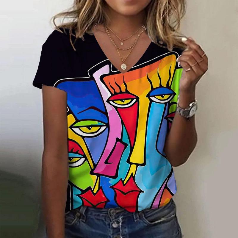 Women T Shirt Abstract Painting Print Funny Clothes Women Short Sleeve T Shirts Top Streetwear Summer Oversized Clothing