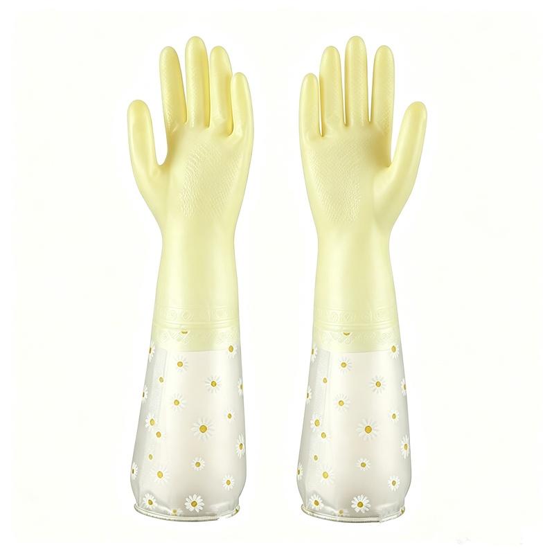 Floral Pattern Household Latex Waterproof Cleaning Gloves Kitchen Dishwashing Laundry Wear Resistant Rubber Housework
