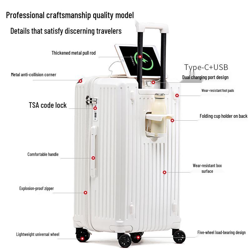 Premium 28-Inch Multi-Functional Women's Trolley Luggage with Brake Universal Wheels and Password Lock