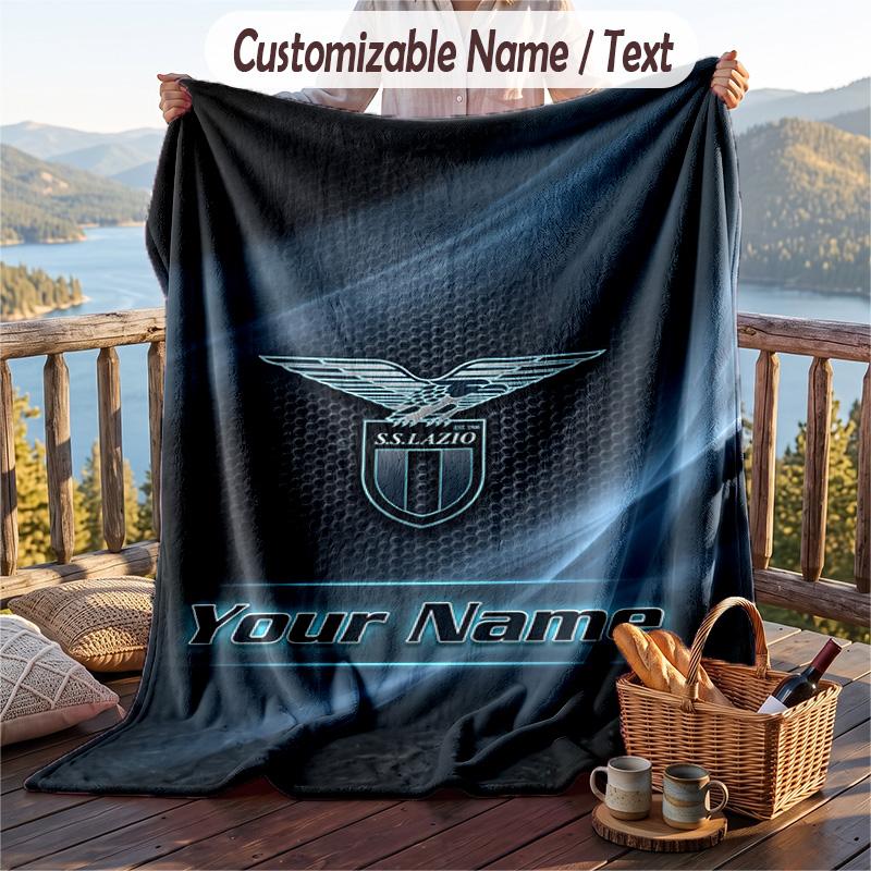 Flannel Blanket Lazio FC Print Custom Name Text Soft Throw for Sofa Bed