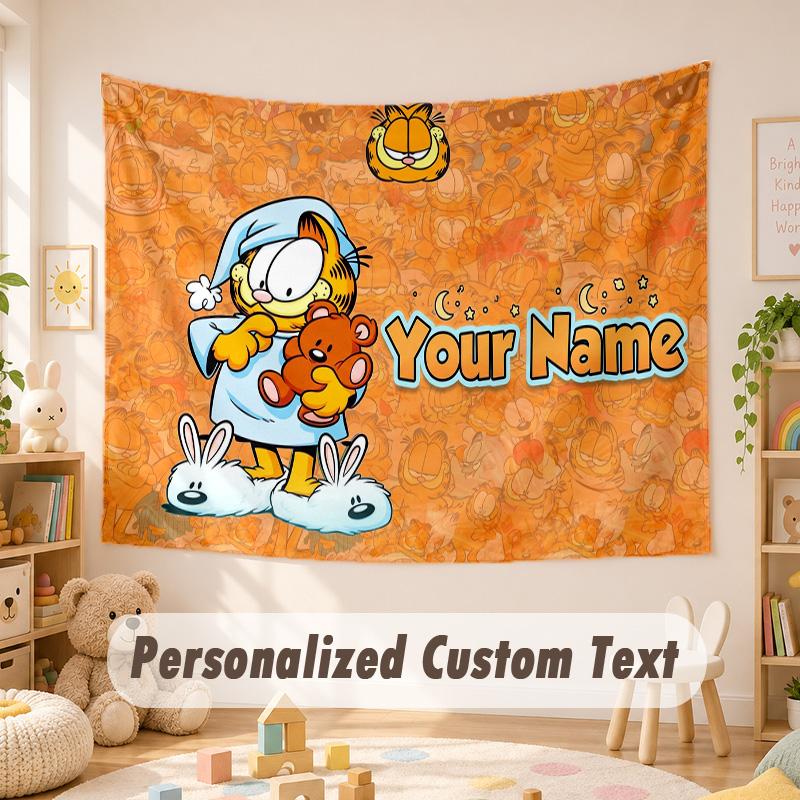 Custom Name Text Tapestry,Garfield Boho Wall Hanging, Decorative Backdrop Tapestry For Room