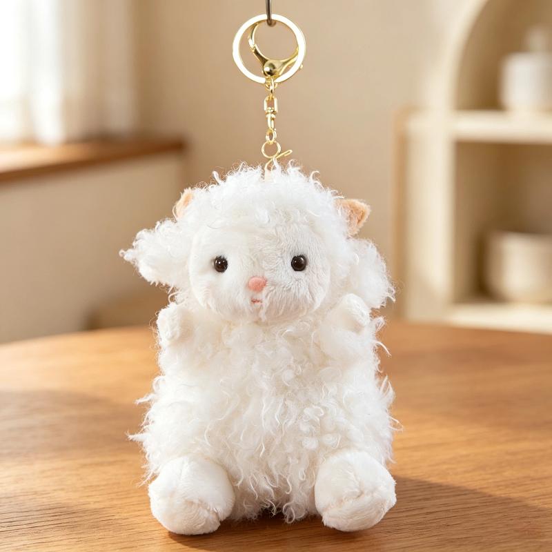 Fluffy Lamb Plush Bag Pendant 1Pcs Soft High Elastic Full Filling No Deformation Cute Decor for Schoolbag Girls' Daily Use