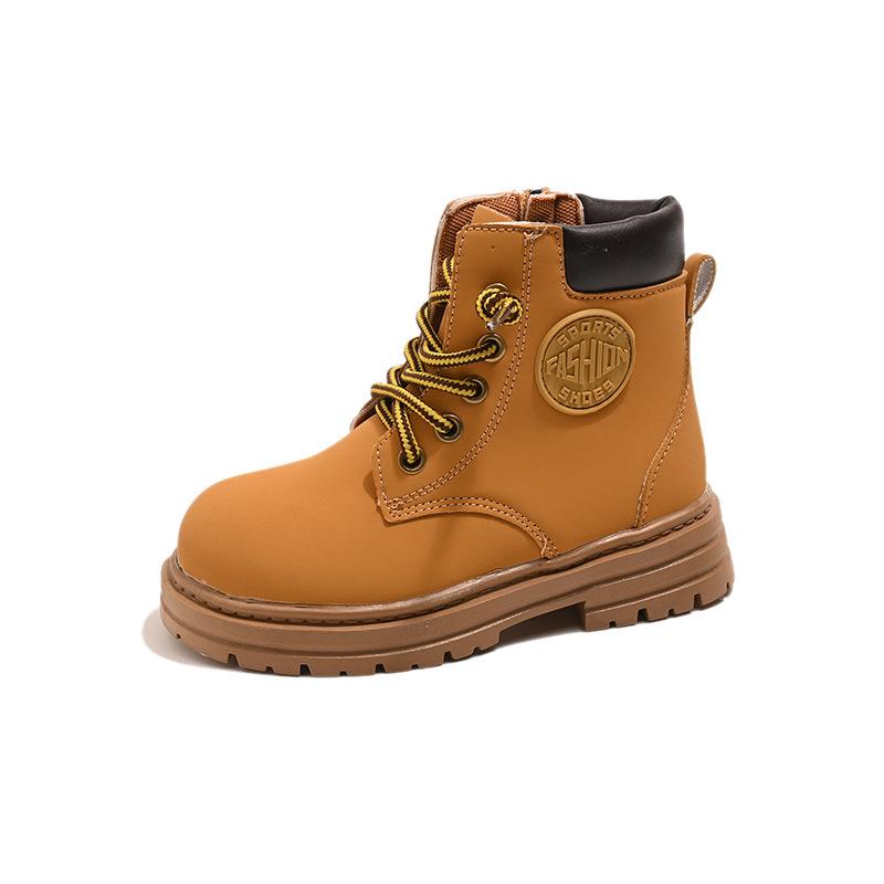 Children's autumn and winter short boots 2025 new girls leather boots boys single boots rhubarb boots British style velvet Martin boots