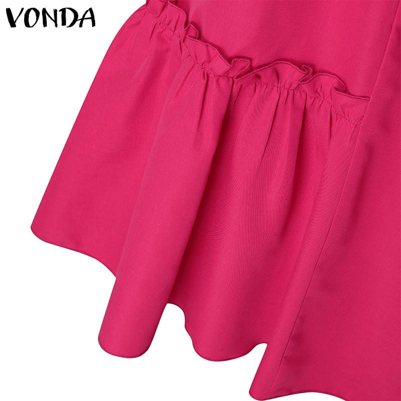 VONDA Kvinner Mote Stand Krage Langermet Ensfarget Ruffle Hem skjortekjoler