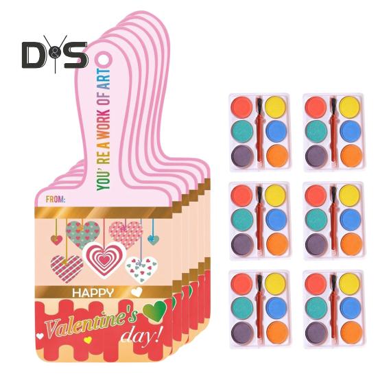 

6/12 наборов Подарочный набор ко Дню святого Валентина с 6-цветной палитрой Кисточек DIY Открытка Акварельная живопись Поделки Студенты Школа Класс Искусство Мальчик Девочка 6pcs