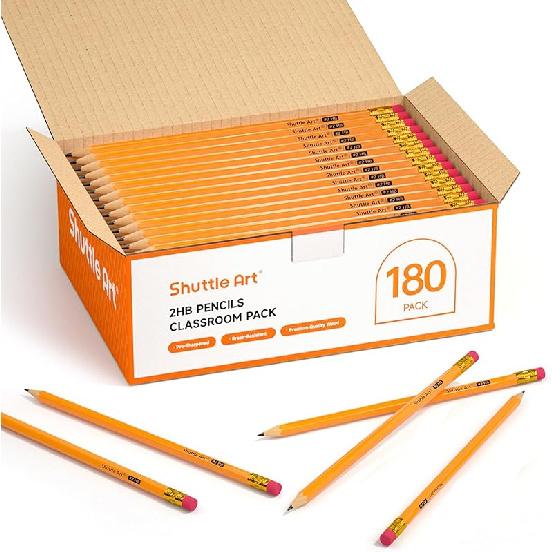 Shuttle Art 60 Pack Pencils, #2 HB, Pre-sharpened Pencils with Top Erasers, Premium Woodcased Yellow Pencil Bulk for Classroom & School Supplies,