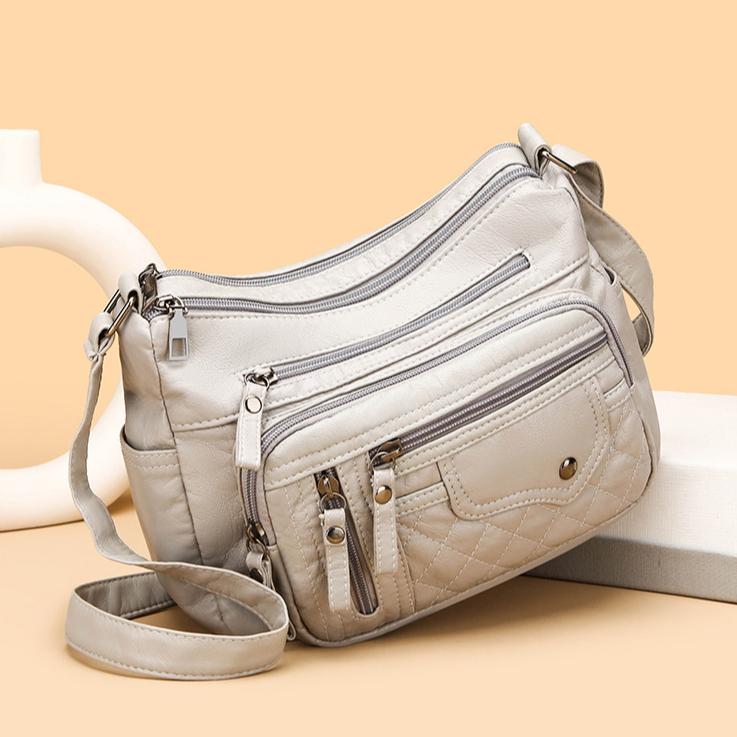 Fashionable Multi Zipper Crossbody Bag, Soft Vegan Leather Shoulder Bag, Women's Multi Pocket Handbag Wallet