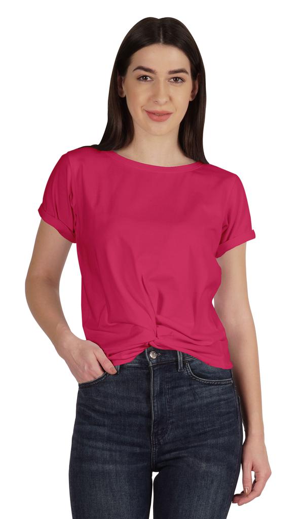 Inkmeso Summer Twist Front Knot Crop Top For Women With Short Sleeves Tee