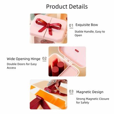 Portable Plastic Bowknot Lipstick Storage Box Dopamine Dust-Proof Cosmetic Storage Container with Cover Gift Box Dressing Table