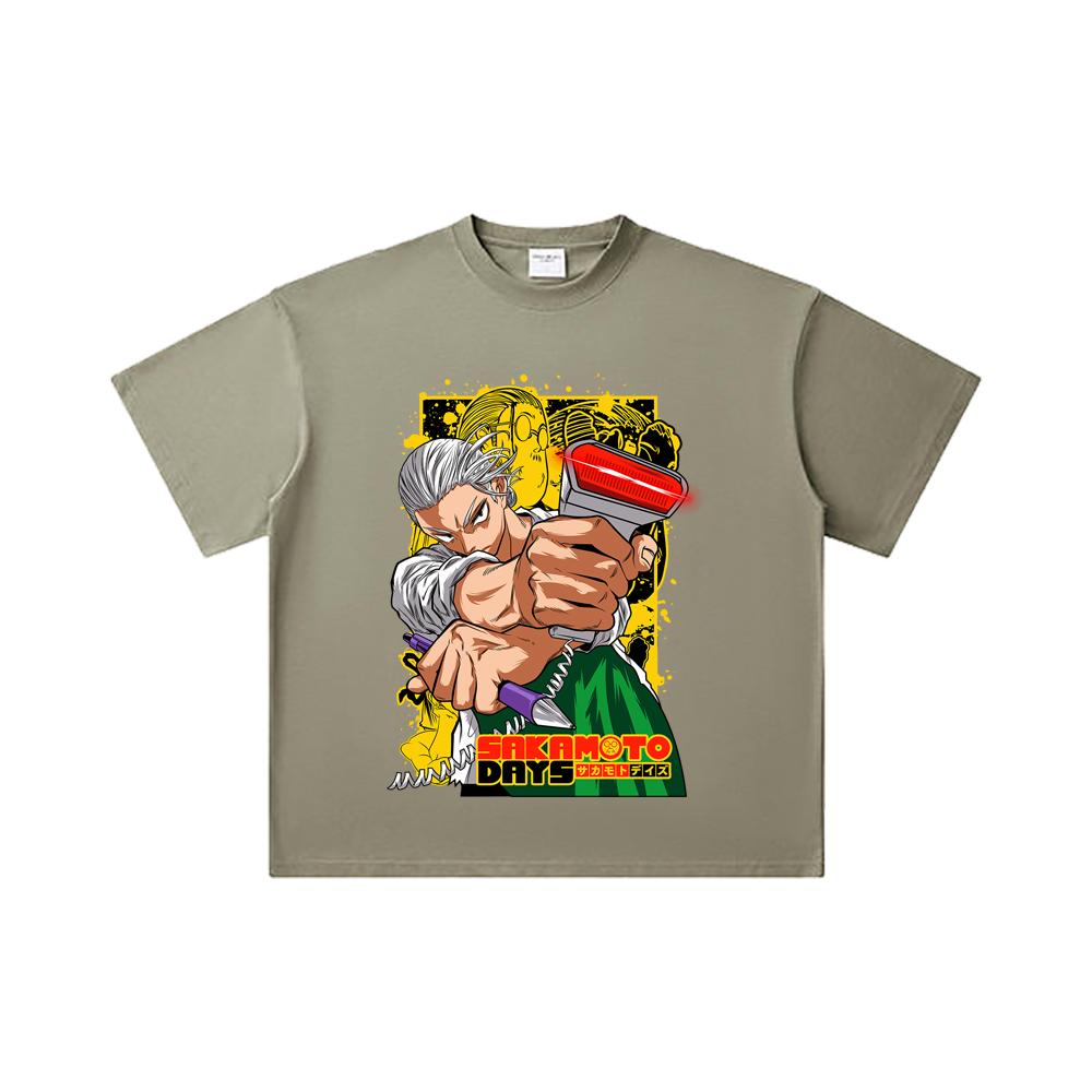 260 GSM Double Yarn 32 Count 100% Cotton Sakamoto Days V4 Taro Print Unisex Heavy Cotton T Shirt