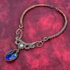 Faceted London Blue Topaz Gemstone Necklace Copper Wire Wrapped Necklace Handmade Jewelry Rainbow Moonstone Necklace Copper Jewelry for Gift