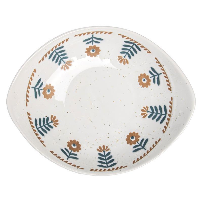 Japanese Hand-Painted Small Safflower Ceramic Plate Creative Sense Special-Shaped Boat Plate Household Tableware Plate Fruit Salad Plate