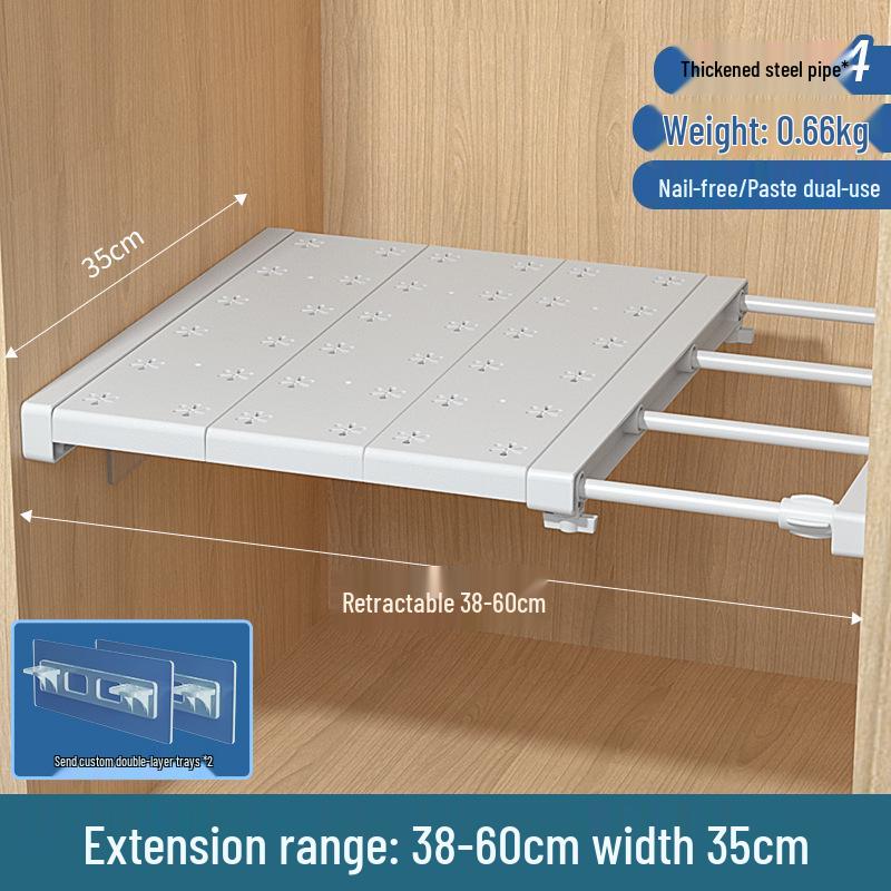 Retractable Wardrobe Storage Rack with Layered Partition for Dormitory Use