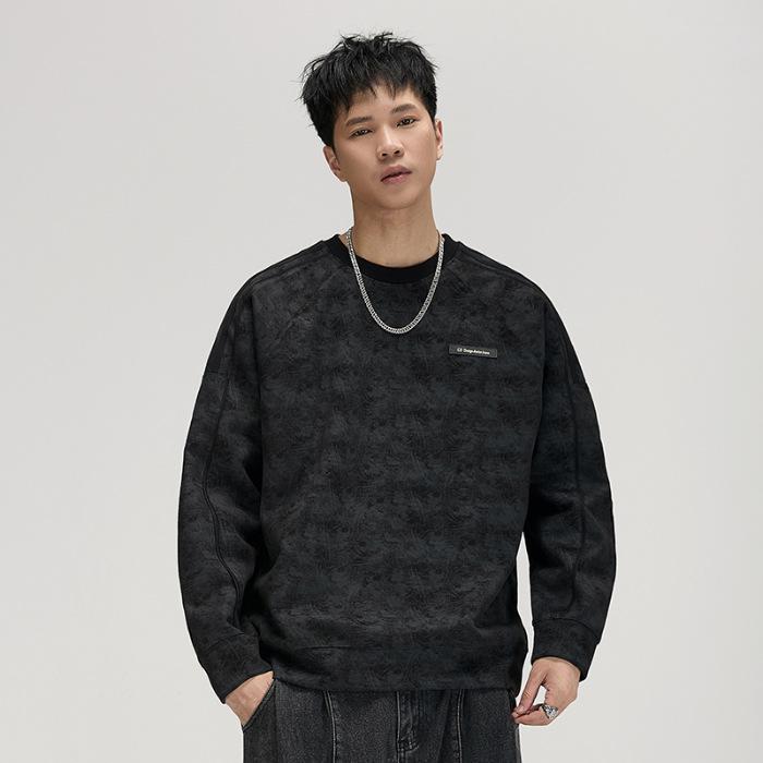 

Американский модный бренд ретро стираный мужской свитер осенний полосатый свободный топ с затычками на плечах и круглым вырезом с длинными рукавами 4XL чёрный